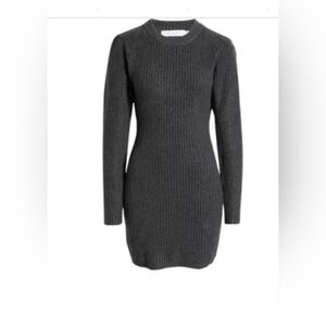 NWOT All In Favor 2 Tone Charcoal Long Sleeve Ribbed Sweater Dress Size M